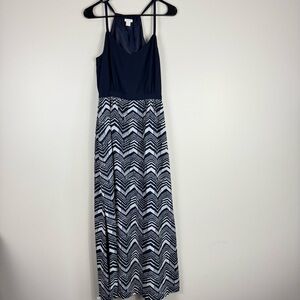 J Crew Maxi Dress Womens 4 Chevron Navy White Aztec Sleeveless Halter Top C3899